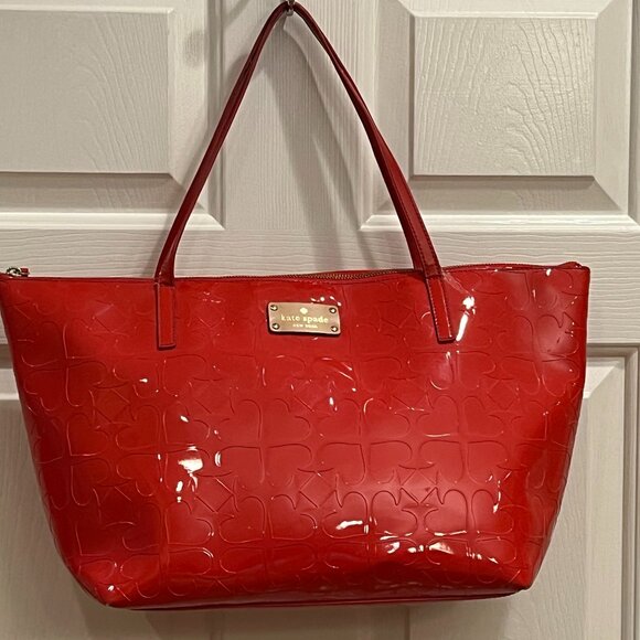 Kate Spade Handbag School-Box Sophie Ace of Spades Purse Bag Tote Orange PVC - Picture 1 of 12